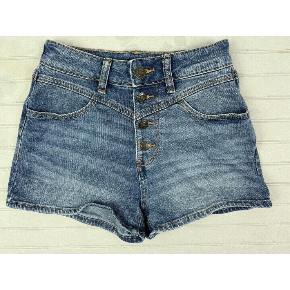 SO Size 0 24 Womens Shorts High Rise Curvy Mom Denim Jeans Button Fly Stretch